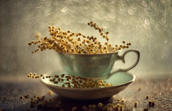 Dried flowers in teacup