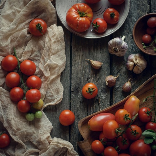 Tomatoes on wooden table