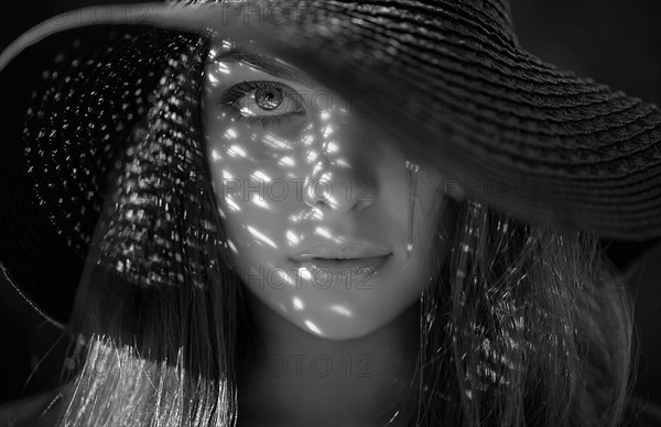 Caucasian woman wearing sun hat