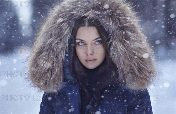 Portrait of serious Caucasian woman in winter