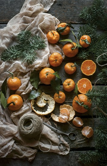 Oranges on wooden table