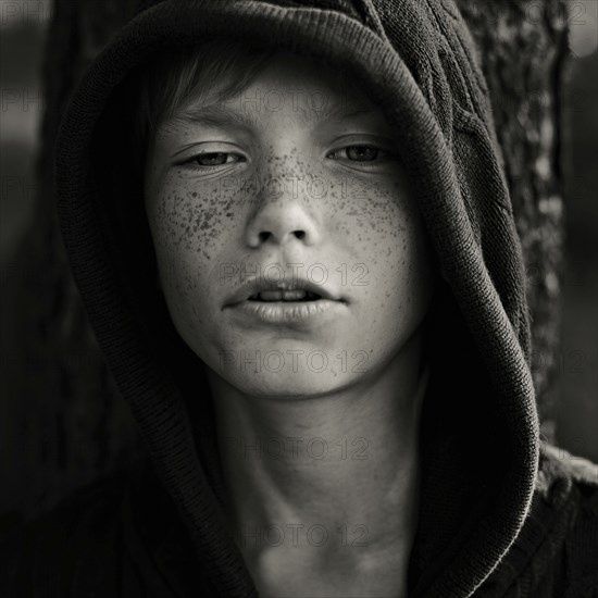 Caucasian boy with freckles wearing hoody