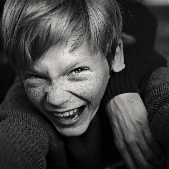 Caucasian boy with freckles laughing