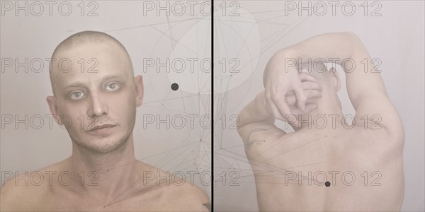 Diptych of bare chested Caucasian man