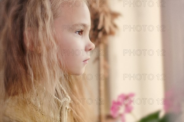 Profile of serious Caucasian girl