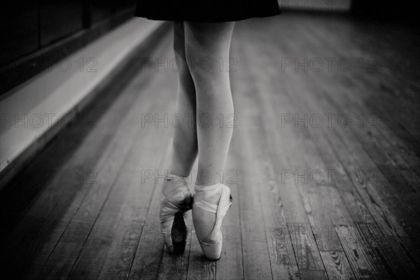 Caucasian ballerina standing on pointe