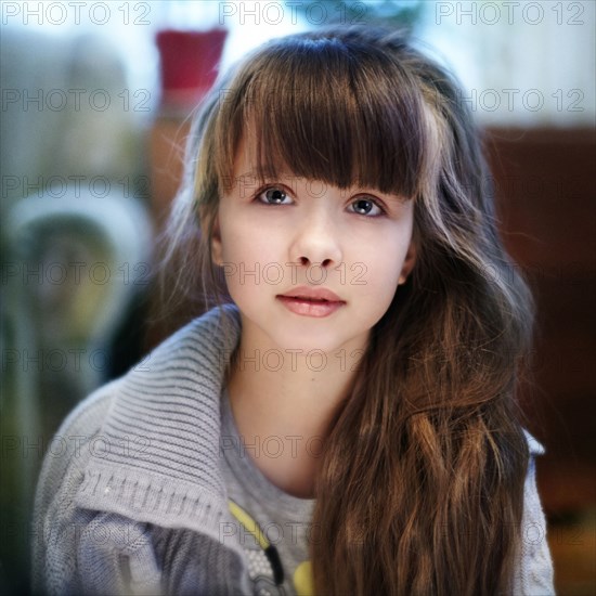 Close up of Caucasian girl with long hair