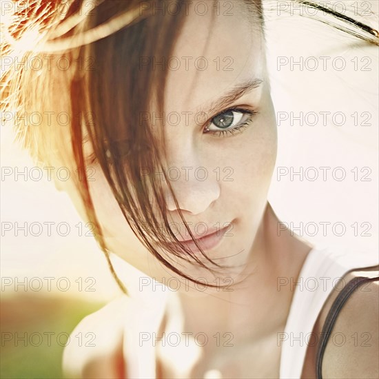 Caucasian teenage girl with messy hair