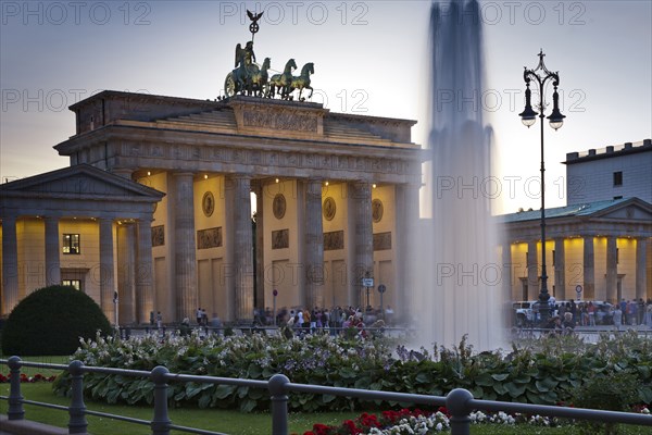 Fountain and columned building