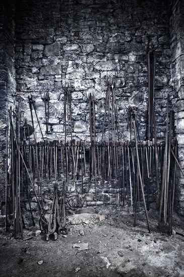 Tools on bench in workshop