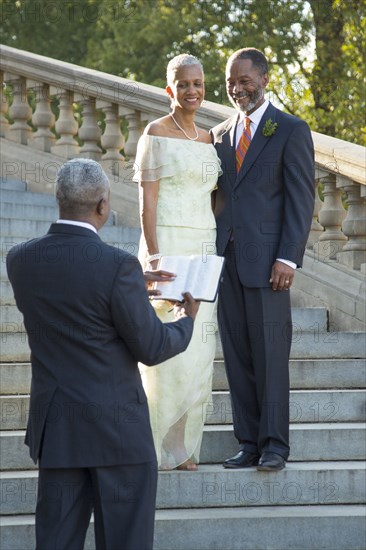 Wedding ceremony on stone staircase