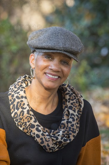 Portrait of African American woman smiling outdoors