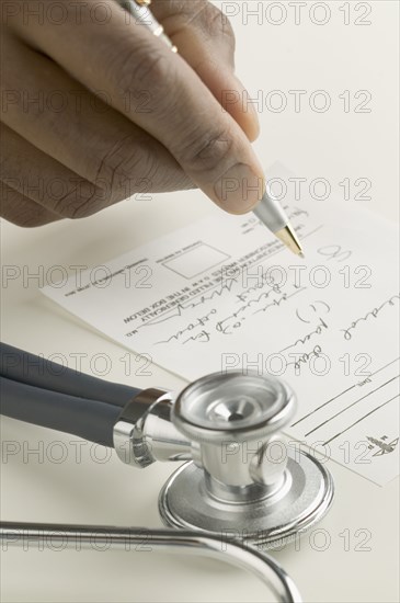 Close up of doctor's hand writing prescription