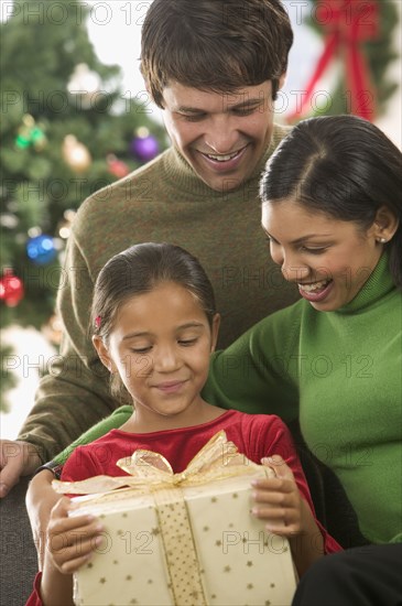 Family with gift at Christmas