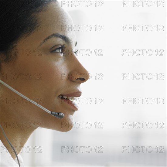 African businesswoman wearing headset