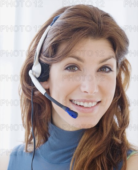 Close up of businesswoman in headset