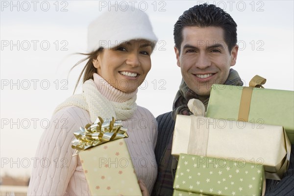 Portrait of Hispanic couple on Christmas