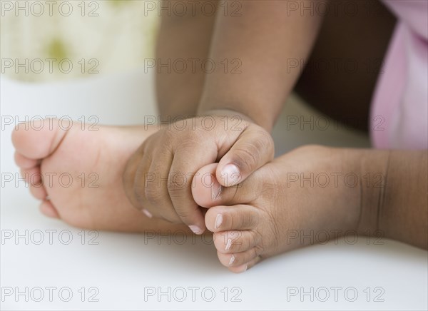 Close up of African American girl's bare feet