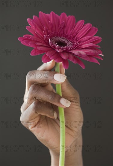 African woman holding flower