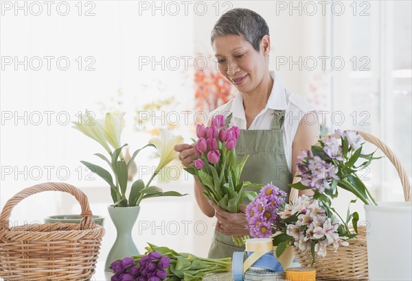 Chinese florist arranging flowers