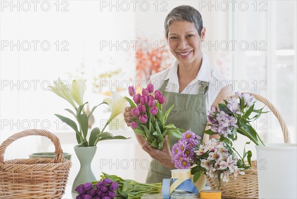 Chinese florist arranging flowers
