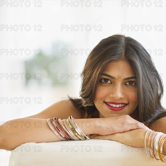 Indian woman wearing bindi and bangles
