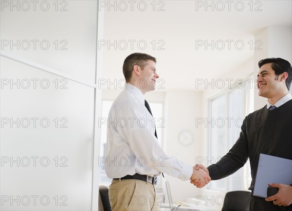 Businessmen shaking hands in office