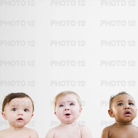 Curious babies sitting in a row