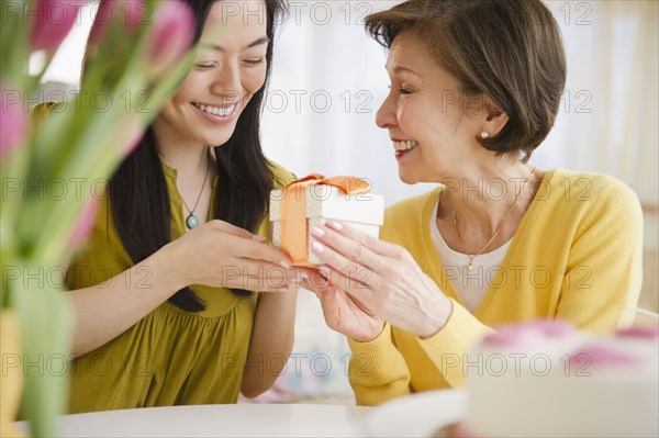 Japanese daughter giving mother gift