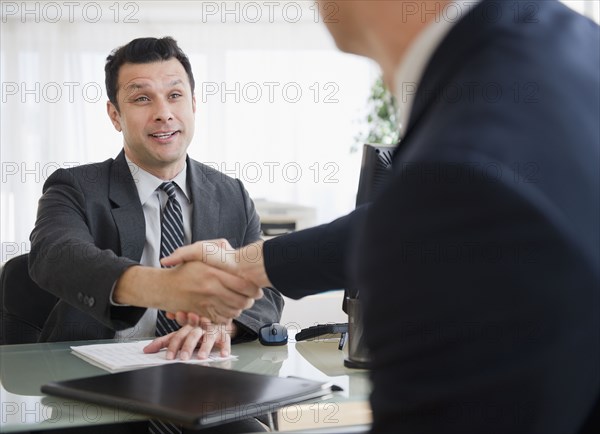 Businessmen shaking hands in office