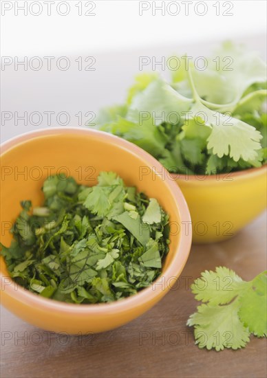 Chopped cilantro in bowl