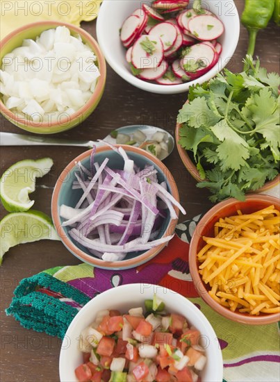 Ingredients for Mexican food in bowls