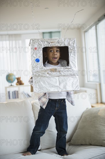 African American boy in robot outfit