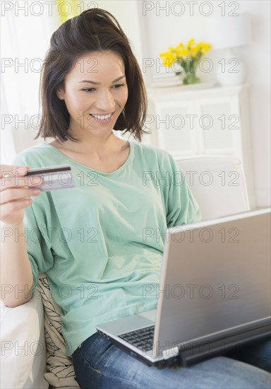 Caucasian woman shopping online