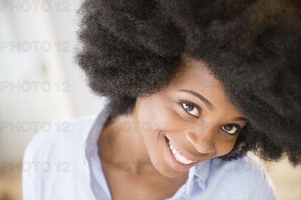 Mixed race woman smiling