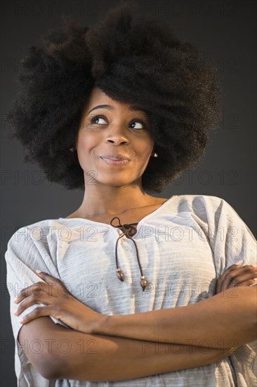 Mixed race woman smiling