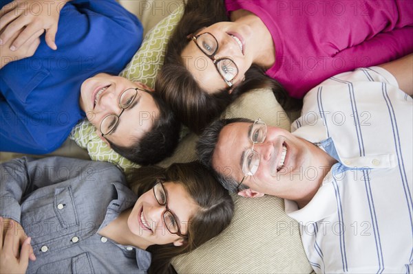 Portrait of Caucasian family wearing eyeglasses