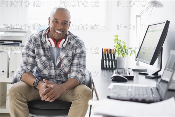 Black businessman working in office