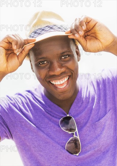Mixed race man smiling outdoors