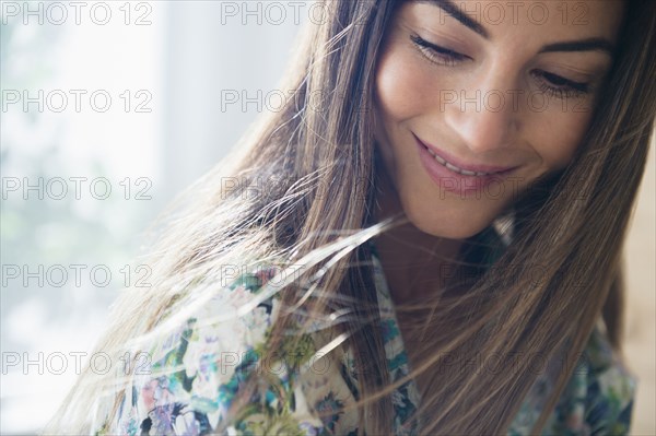 Caucasian woman looking down