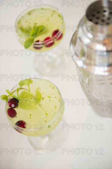 Close up of cocktails with garnish