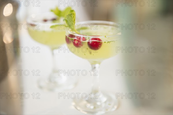 Close up of cocktails with garnish