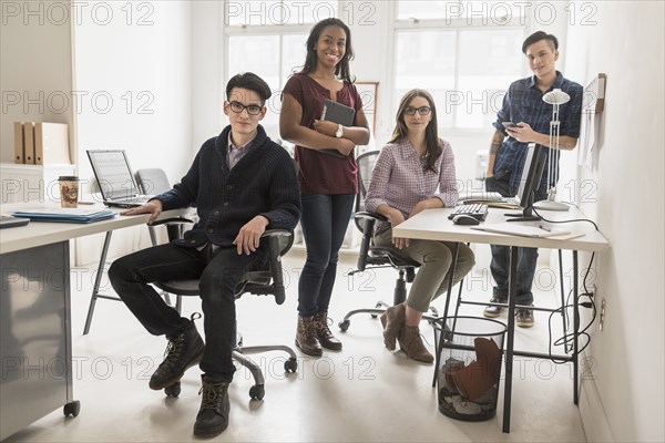 Business people smiling in office