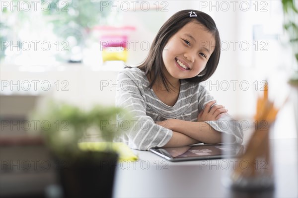 Chinese student using digital tablet