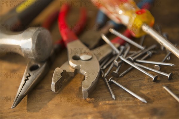 Close up of pile of tools