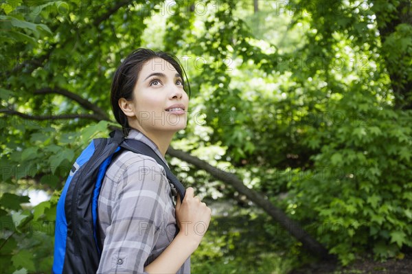 Hispanic woman hiking outdoors