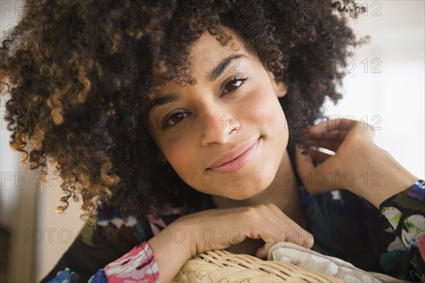 Close up of smiling mixed race woman