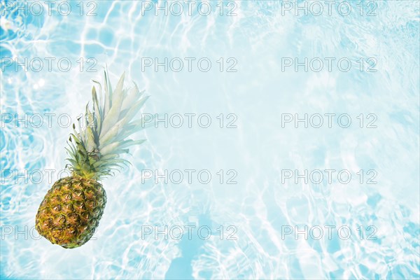 Pineapple floating in swimming pool