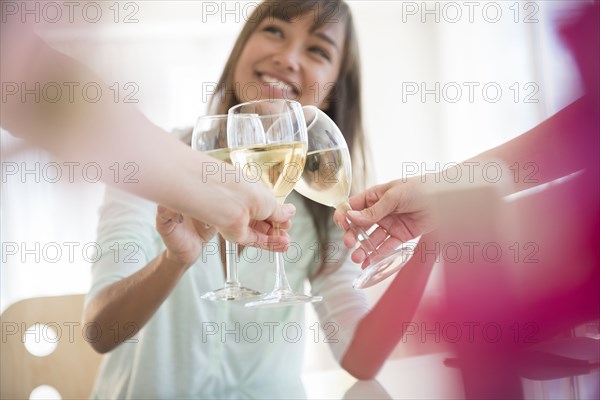 Friends toasting with white wine