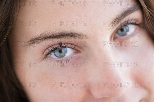 Close up of eyes and nose of Native American woman